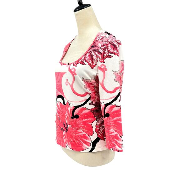 Carlisle NWT Pink Floral Gold Metallic Embellished Square Neck Slim Fit Top - Picture 2 of 11